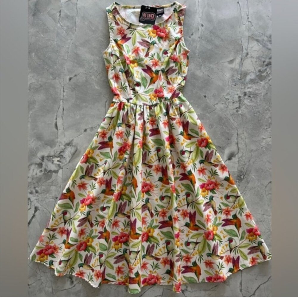 Retrolicious 5063 Hummingbird Midi Dress XL, 100% Cotton